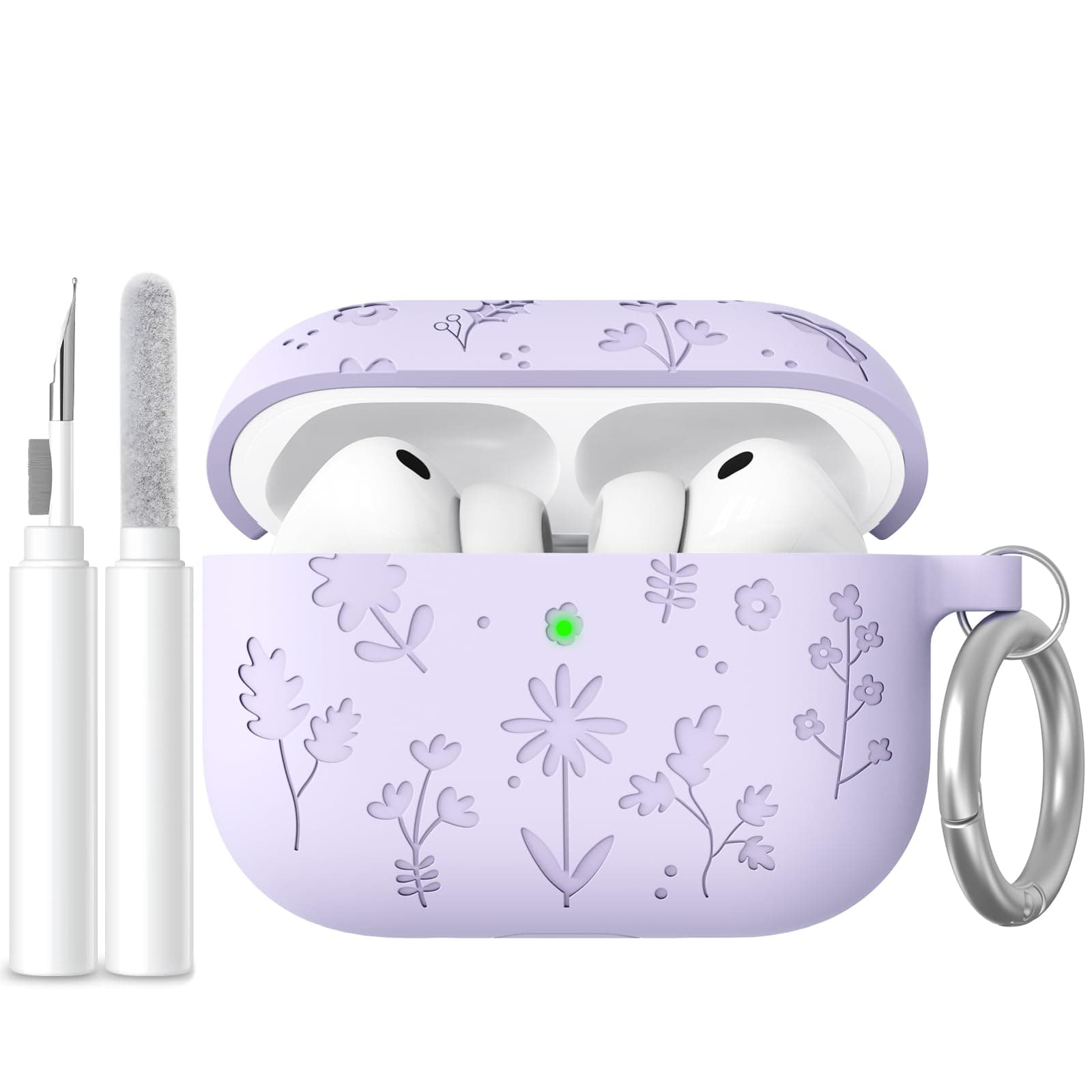 AhaStyle AirPods Pro 3 Case (2025) Cute Engraved Flower Silicone Case for AirPods Pro 3rd Generation Shockproof Full Body Cover for Apple AirPods Pro 3rd Gen with Cleaning Kit for Women Flles