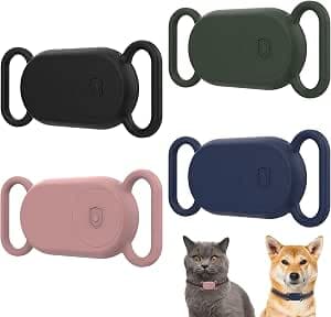 4 Pieces Samsung Galaxy Smart Tag 2 Protective Case, Pet Locator Protective Case, Collars for Samsung Galaxy Smart Tag 2 for Pets, Kittens (Black/Blue/Green/Pink)