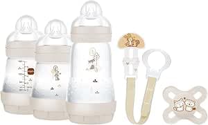 MAM, Newborn baby set, gift set, includes: 2 x 160 ml anti-colic bottles, 1 x 260 ml anti-colic bottle, 1 x original start teat, 1 x pacifier pin, from birth neutral
