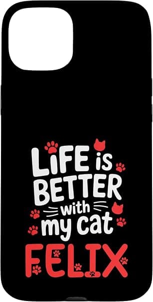 Nom du Chat Felix Life is Better with My Cat Felix Coque pour iPhone 15 Plus