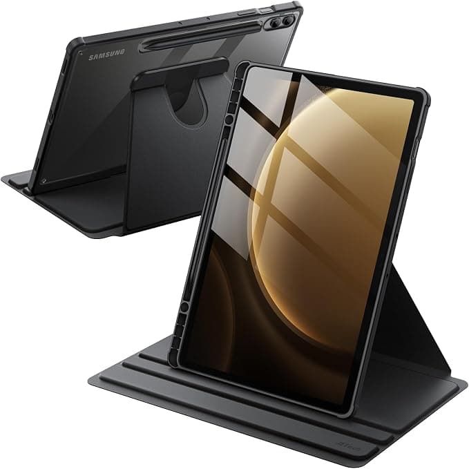 JETech Rotating Case for Samsung Galaxy Tab S10+ 2024/Tab S9 FE+/S9+ 2023 12.4 Inch with S Pen Holder, 360 Degree Rotation Protective Stand Case Cover with Transparent Back (Black)