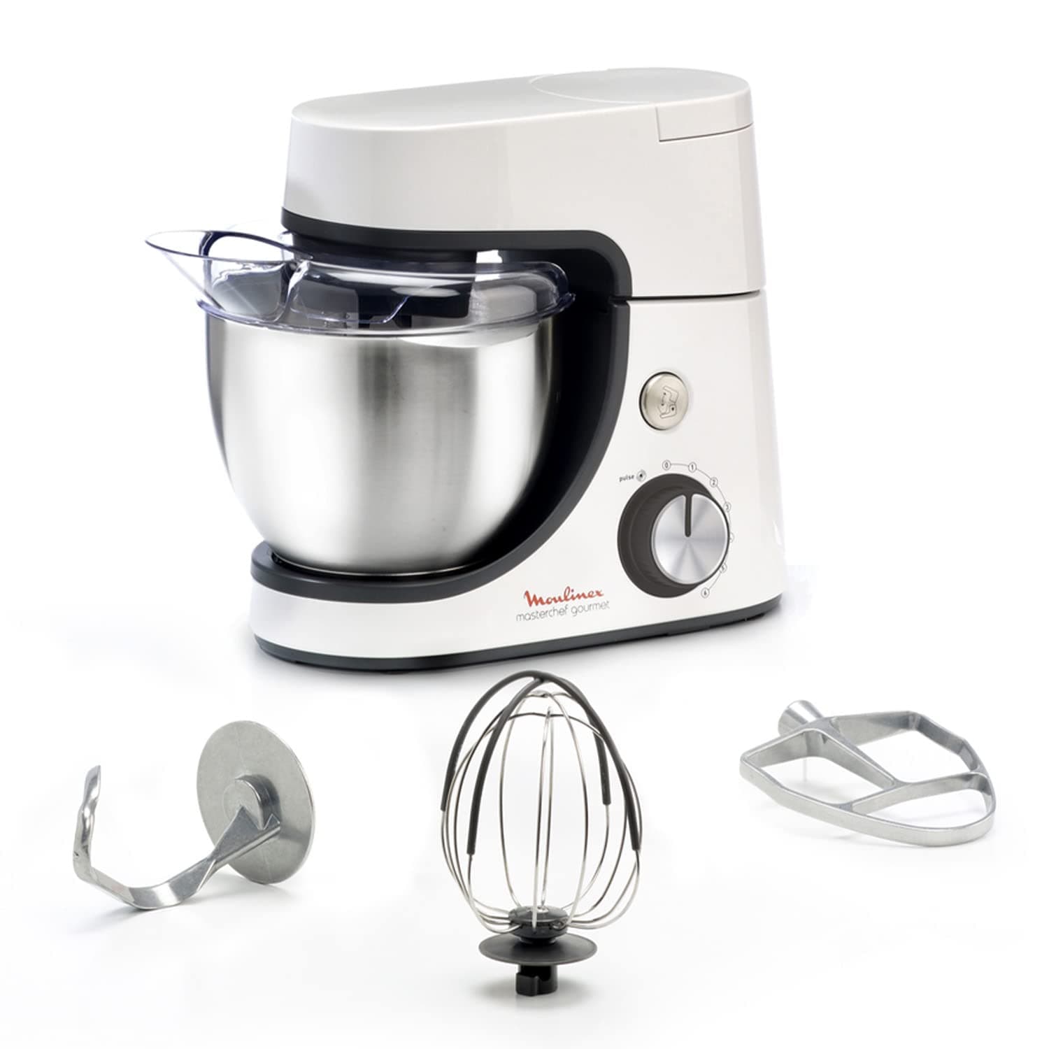 Moulinex Mixer, 4.6 L Bowl Capacity, 8 Speeds + Pulse, Whisk Whisk Technology for Perfect Whipping, Cast Aluminium Mixer and Mixer, 1100 W, Masterchef Gourmet White QA510110 - Image 1