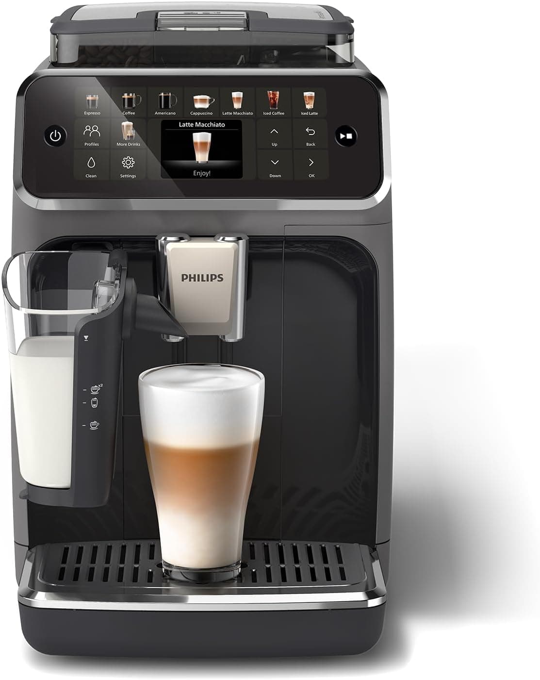 Choisissez l'une des 20 délicieuses recettes de café sur LatteGo 5500. Des cafés latte lactés aux cafés glacés rafraîchissants, chaque boisson est préparée à la température idéale, avec un arôme