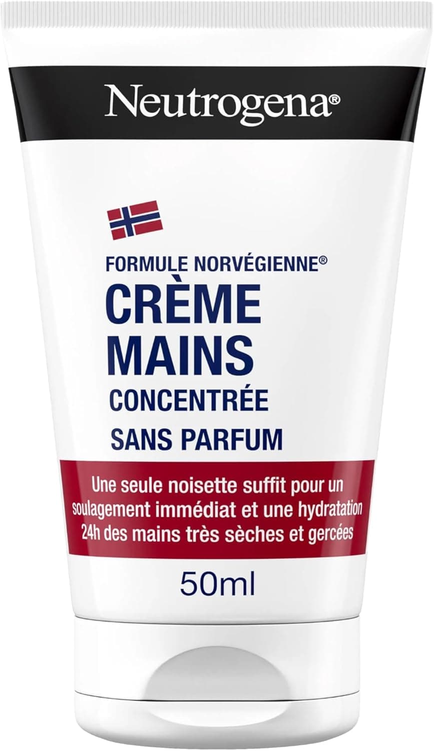 Neutrogena Neutrogena – Crème Mains Concentrée Sans Parfum Formule Norvégienne (tube de 50 ml) – Crème apaisante pour un soulagement immédiat – Crème hydratante 24 h pour mains très sèches et gercées
