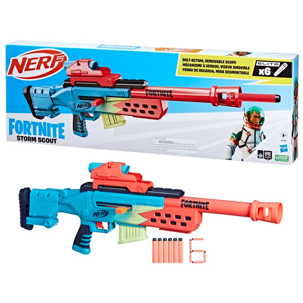 Nerf Fortnite Storm Scout, Blaster with Sight, 6 Dart Charger, 6 Nerf Elite Darts, Locking Mechanism, F8346 - Image 1