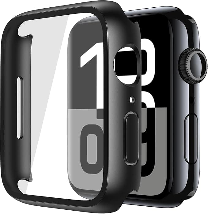 2 Pieces Hard PC Tempered Glass Screen Protector for Apple Watch Series 11 Series 10 46mm, Ultra-Thin Anti-Drop Scratch Resistant Case for iWatch, Matte Black - Image 1