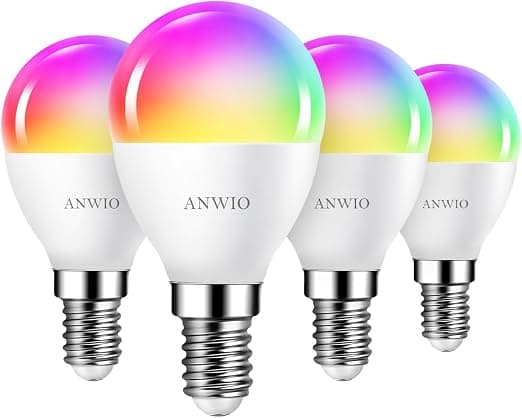ANWIO 6W E14 Smart Dimmable WiFi LED Bulb, 40W 470Lm, Compatible with Google Home Alexa Tuya Smart Life App, Frosted RGB, No Hub Required, 4 Packs - Image 1