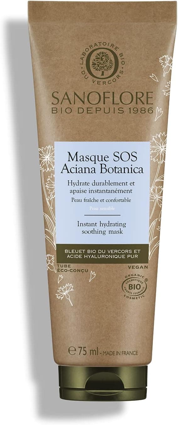 Sanoflore Sanoflore Masque SOS Aciana Botanica – Masque Hydratant Apaisant Visage Certifié Bio – Au Bleuet Bio – À l’acide hyaluronique naturel - À l’Aloe Vera Bio – 75ml