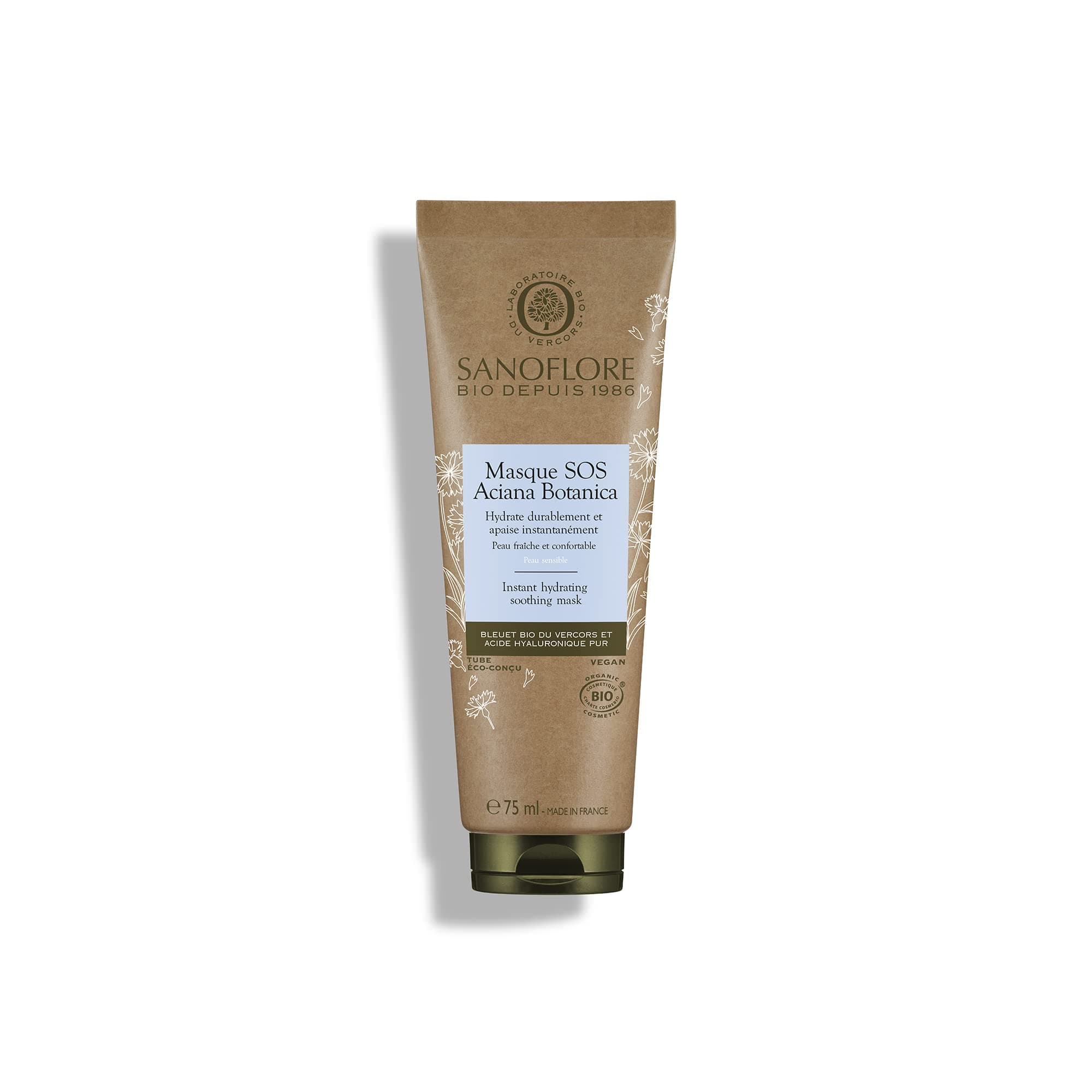 Sanoflore Masque SOS Aciana Botanica – Masque Hydratant Apaisant Visage Certifié Bio – Au Bleuet Bio – À l’acide hyaluronique naturel - À l’Aloe Vera Bio – 75ml - Image 10