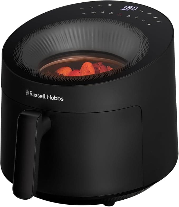 Russell Hobbs Air Fryer 5L [10 Programme with Control Window] Rapid Air Oil-free Deep Fryer (Cooked, Grill, Roast & More, Touch, Max 200°C, Dishwasher, Black) SatisFry Panoramic 27420-56 - Image 1