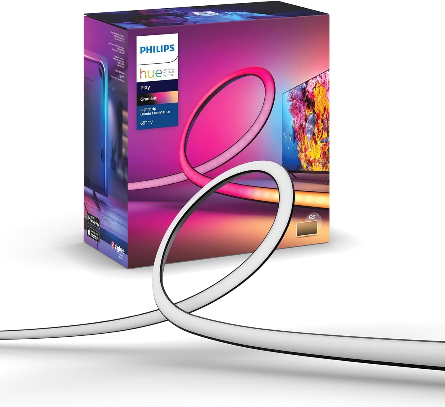 Philips Hue Lightstrip Play Gradient for 65 inch TV, Ambilight Strip for Sync Light with Screen, LED Strip Compatible with Alexa, Google Assistant and Apple Homekit - Image 1