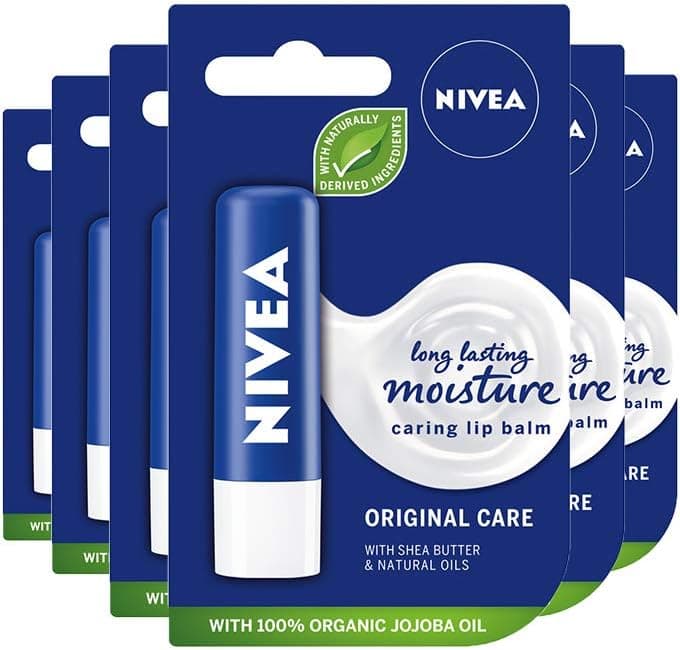 NIVEA NIVEA Baume à lèvres Original Care - Lot de 6 (6 x 4,8 g) - Hydratant protecteur pour les lèvres au beurre de karité et aux huiles naturelles