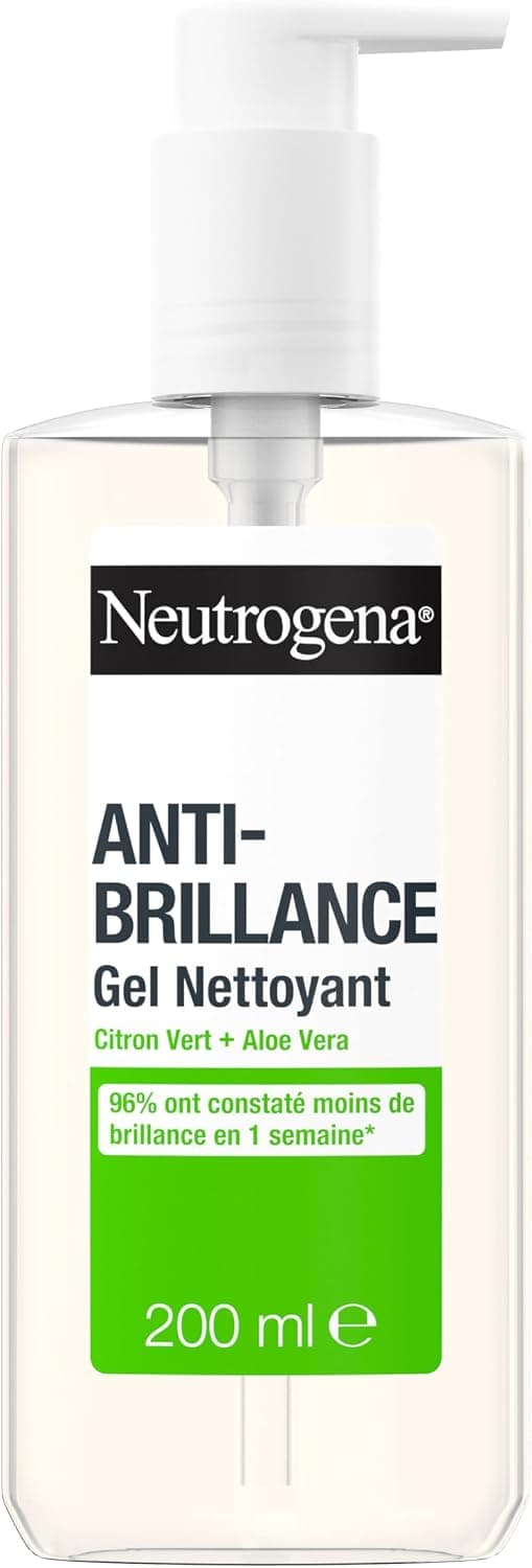 Neutrogena – Gel Nettoyant Anti-Brillance (flacon-pompe de 200 ml) – Nettoyant visage au citron vert et aloe vera (0,5%) - Image 1
