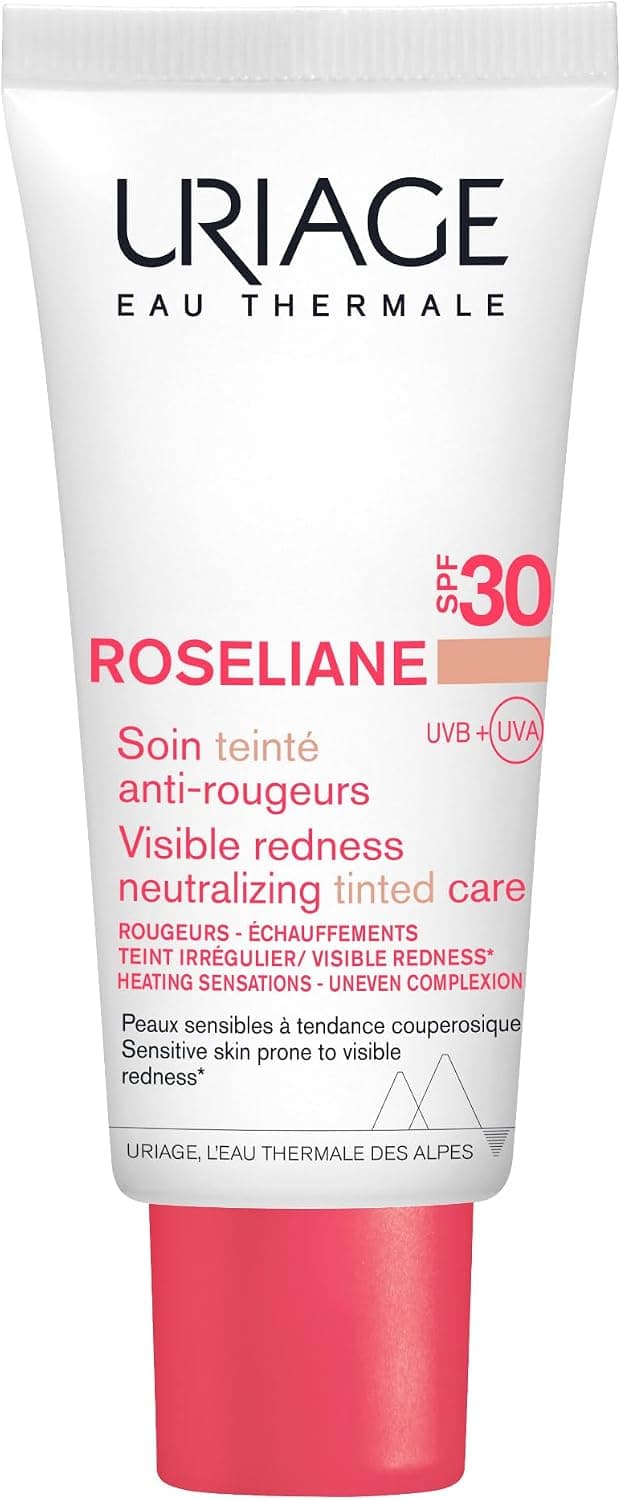 Uriage Roseliane CC Cream SPF30 - Extrait de Ginseng - Masque les Rougeurs, Unifie le Teint, Apaise Durablement - Crème Visage Teintée - Convient aux Peaux Sensibles à Rougeurs - Non Comédogène - 40ml