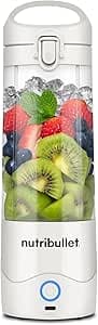 NutriBullet Portable Blender, Portable Blender, 475ml BPA Free, Mini Blender, Multifunction Blender, USB-C Charger, Over 15 Mixing Cycles, White, NBP003W