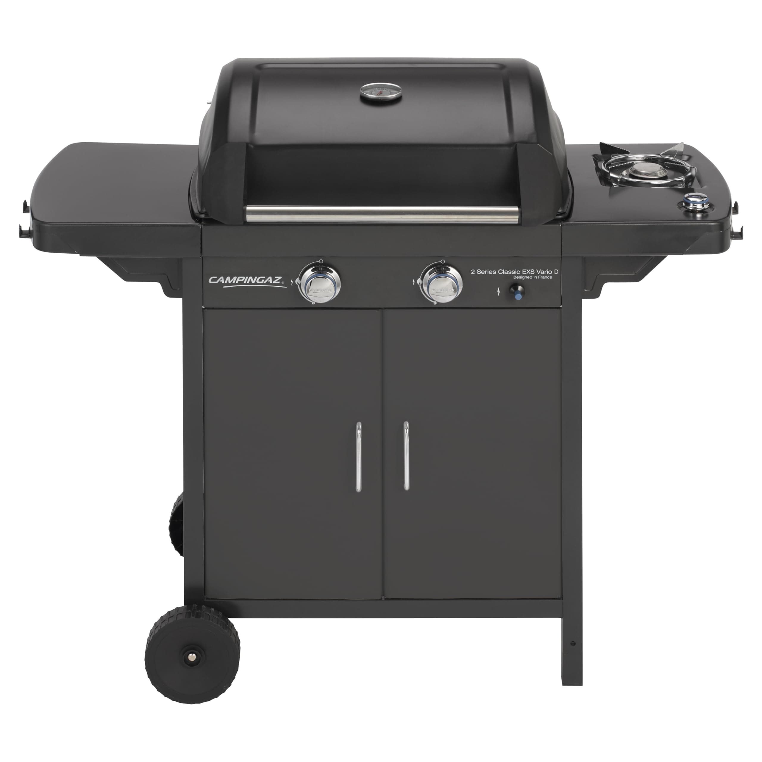 Campingaz 2 Series Classic EXS Vario Gas Barbecue with 2 Burners, 7.5 kW Power, Cast Iron Grill and Plate, 1 Side Table, 10 Litre, Black/Grey - Image 1