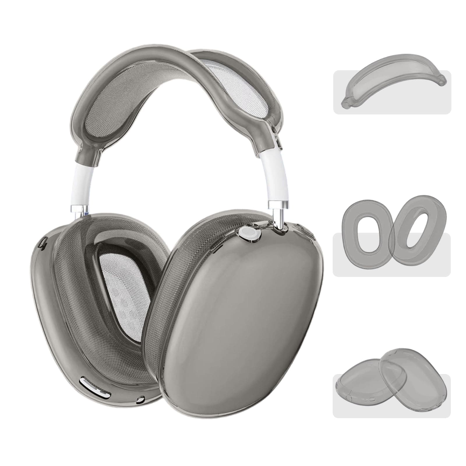 Fycyko 3 in 1 Case Compatible with Airpods Max (2024/2020), Transparent Silicone Cover, Perfectly Fits Apple AirPods Max Accessories - Transparent Black - Image 1