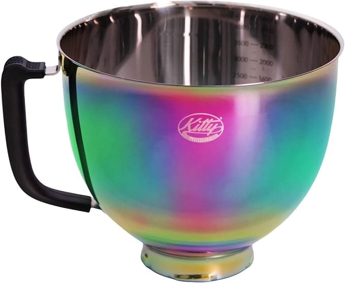 Kitty Professional Stainless Steel Mixing Bowl - Compatible with KitchenAid - 12 oz & 4.8L - With Measuring Scales - Dishwasher Safe (Rainbow) - Image 1