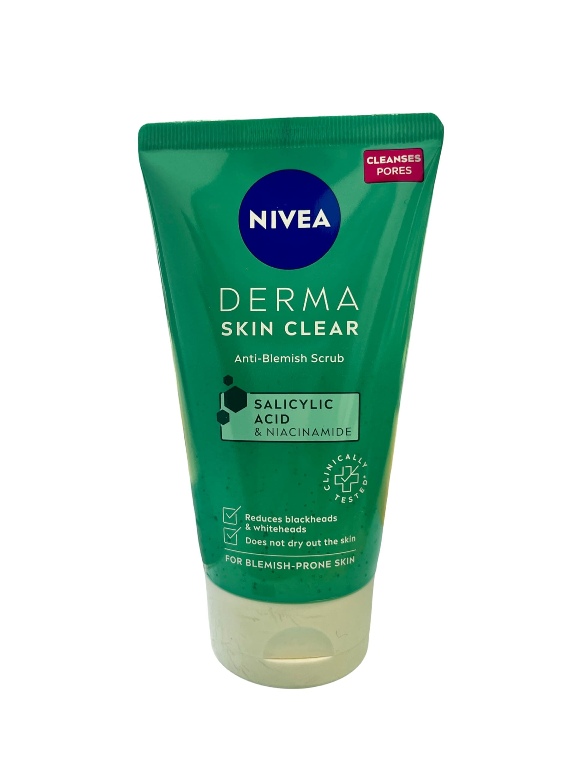 NIVEA Derma Skin Clear Scrub, Exfoliating Facial Scrub, Facial Exfoliator, Salicylic Acid Enriched With Niacinamide To Unclog Pores & Refine Skin Textures, 150