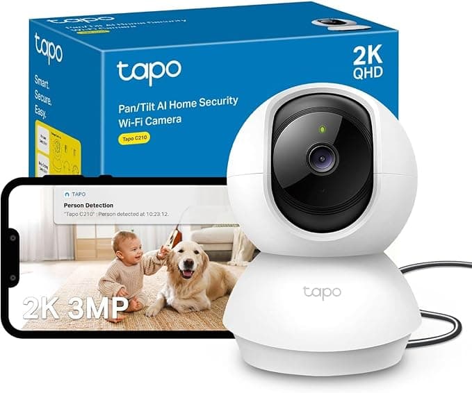 Tapo C210 2K 3MP Indoor WiFi Camera, 360° Rotation, Person Detection & Baby Crying, Night Vision, Two-Way Audio, CloudµSD Storage 512GB, Alexa and Google Assistant