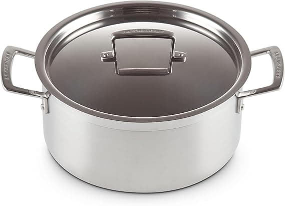 Le Creuset Le Creuset 96200724001000 Round Casserole Dish with Lid, 24 cm, 3-Ply Stainless Steel, Capacity 5.3 L, Silver