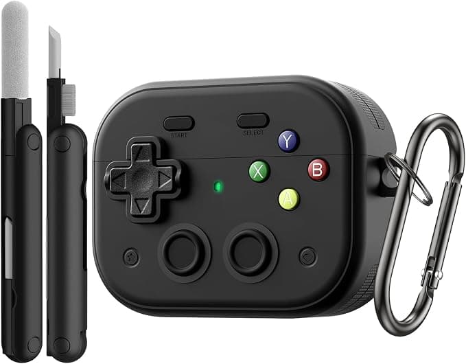 TiMOVO AirPods Pro 3 (2025) Case with Secure Locking Clip, Game Design Protective Hard Case for Apple AirPods Pro 3rd Generation, Cleaning Kit and Keychain, Black - Image 1