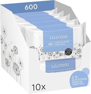 Baby Wipes Made with 99% Water, Pack of 10 x 60 (600 Wipes), 100% Plastic Free, Fragrance Free and Soft as Cotton and Water