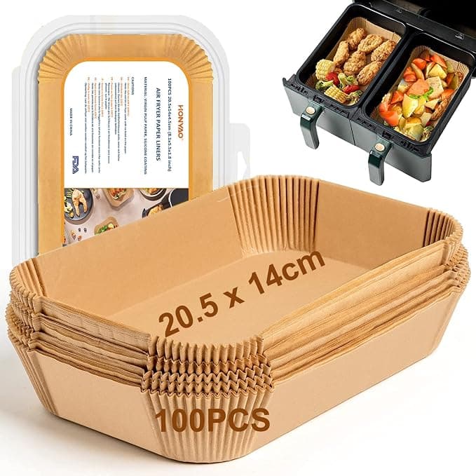 HONYAO Baking Paper for Ninja Air Fryer, 100 Pieces 20.5 x 14 cm Rectangular Paper Liners Fryer Oil Free Accessories Compatible with Ninja Foodi Dual Zone Double Stack and Other Double Airfryer - Image 1
