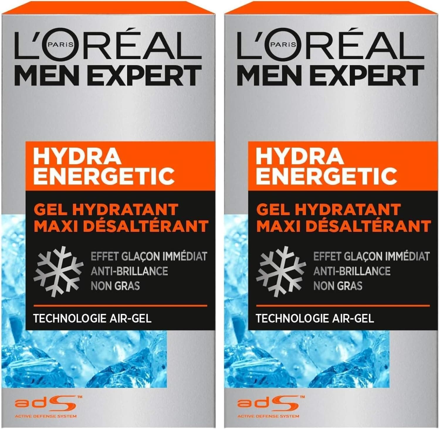 L'Oreal Men Expert - Moisturising Face Gel for Men, Maxi Thirst Quenching Care, Cooling Ice Cube, Air-Gel Technology, All Skin Types, Hydra Energetic, 50 ml (Pack of 2)