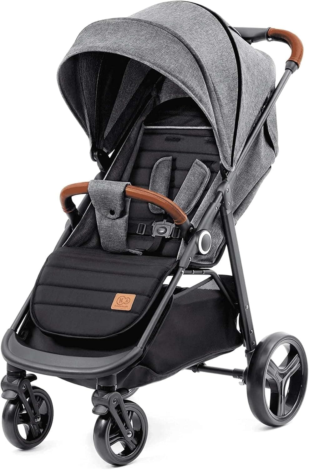 Kinderkraft GRANDE PLUS Poussette Canne dès la Naissance jusqu’à 22 kg, Pliage d'une seule main, Position allongée, Capote extensible, 4 Roues amorties, Gris - Image 1