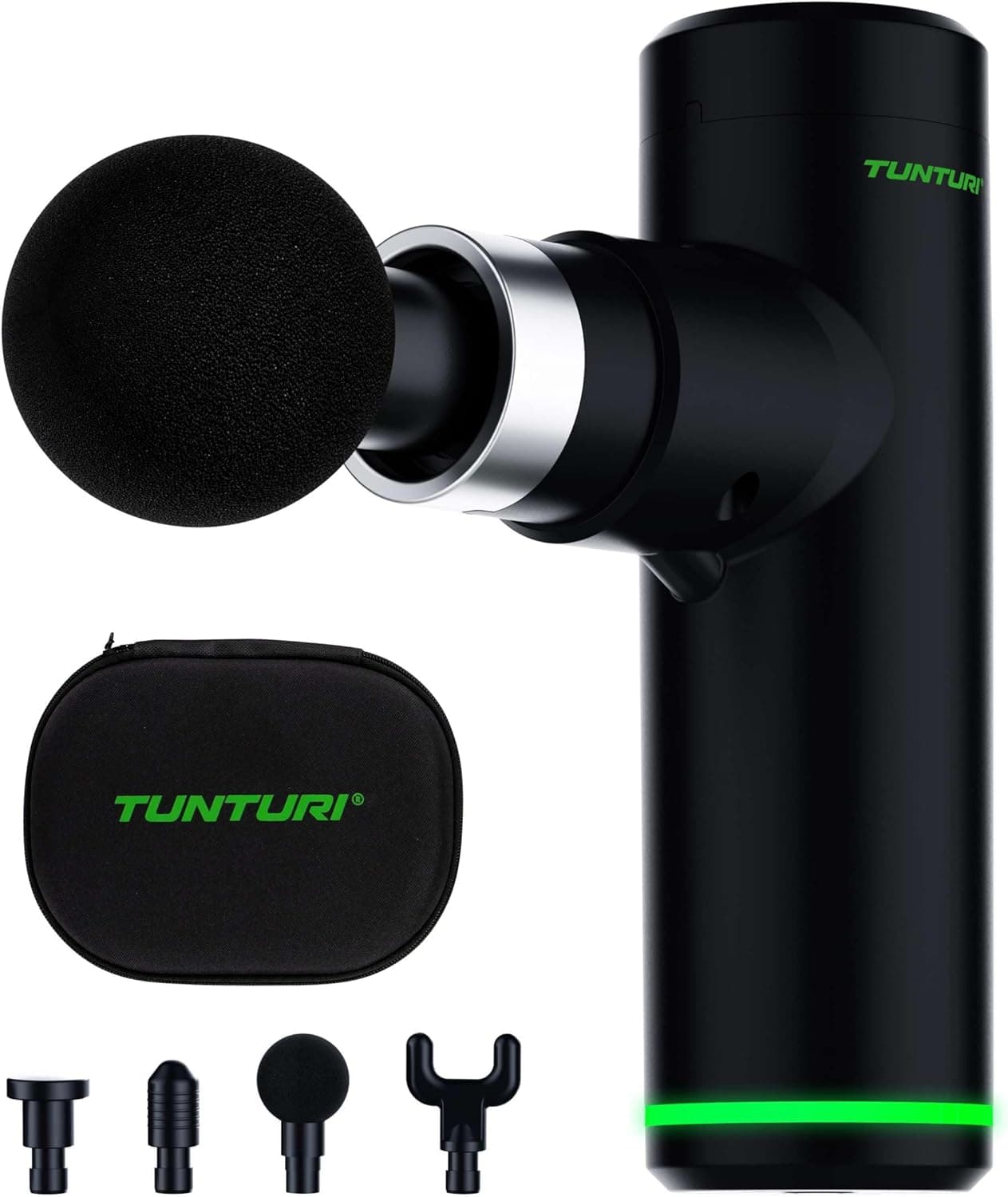 Tunturi Massage Gun Mini - Massage Device - Massage Gun - Rechargeable - 4 Accessories and Case Included