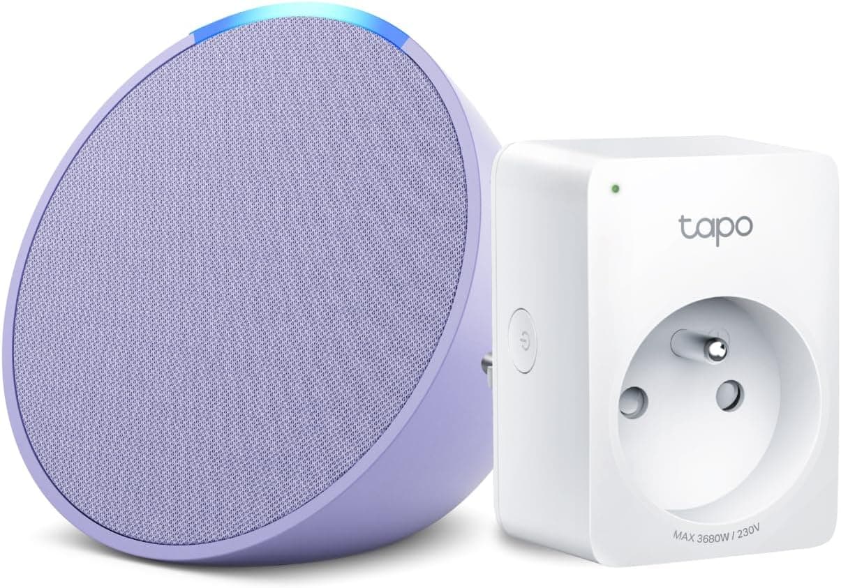 Echo Pop | Lavande + Tapo Matter Prise Connectée, Fonctionne avec Alexa - Kit de démarrage Maison connectée
