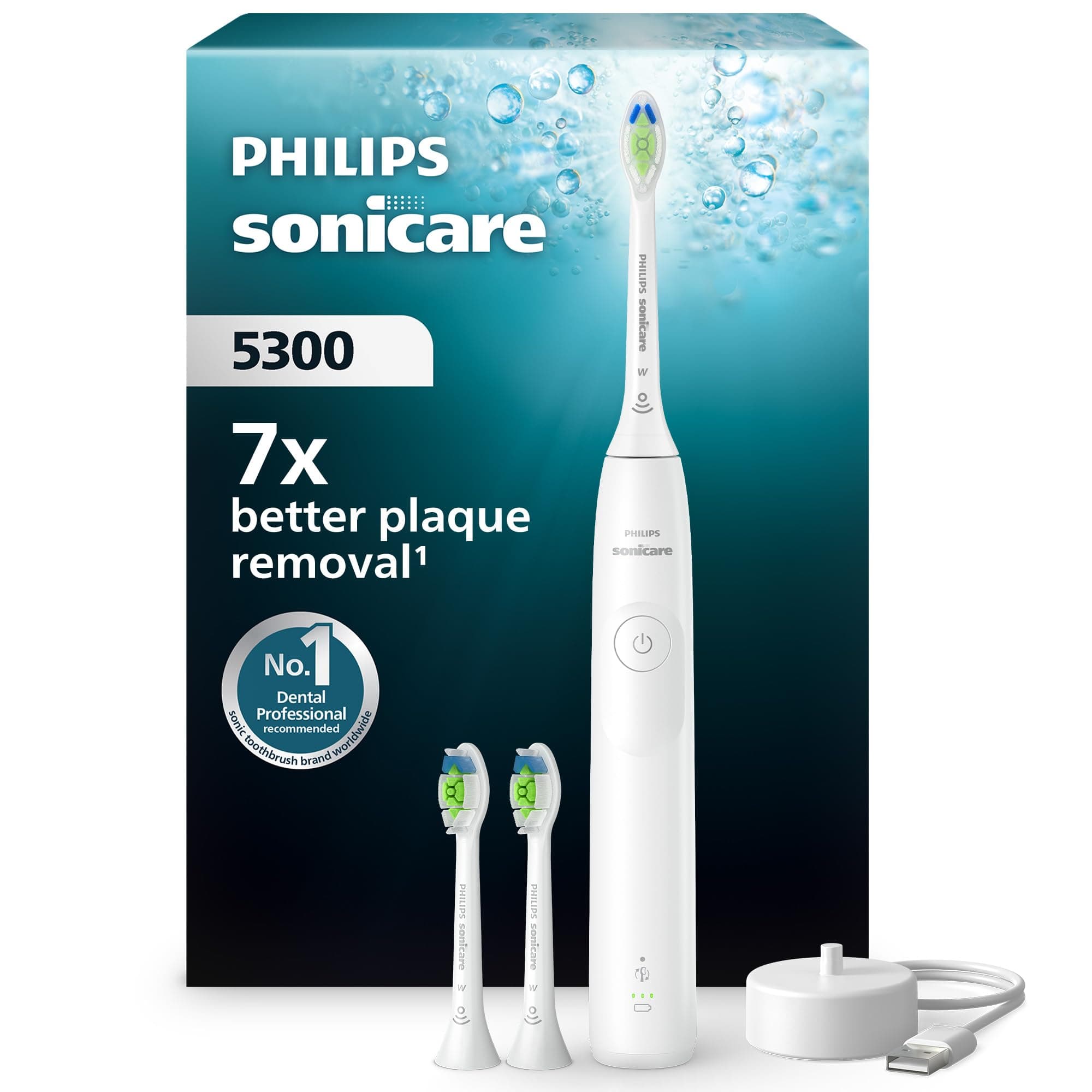 Philips Sonicare Philips Sonicare 5300 Sonic Electric Toothbrush with 2 Intensity Levels, Pressure Alert, EasyStart, SmarTimer and BrushPacer, White, HX7108/04 [New Technology]