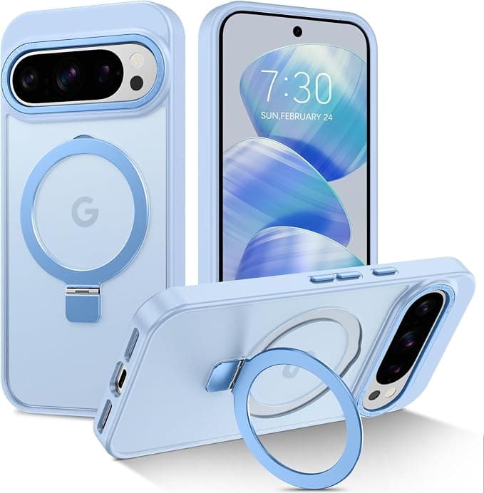 DUEDUE Magnetic Case for Google Pixel 9/9Pro 6.3 Inch 5G with Invisible Stand, Compabtible with Magsafe,Protective Case Slim Matte Translucent Anti-Scratch Cover for Google 9/9 Pro, Light Blue - Image 1