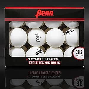 Penn 40mm 1 Star White Table Tennis Balls Box of 36 Official Tournament Size Table Tennis Balls