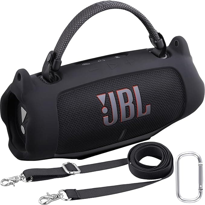 JBL Khanka For JBL Charge 6 Protective Silicone Case with Detachable Strap & Utility Hook, Flexible Soft Case for JBL Charge 6 Portable Bluetooth Speaker, Case Only, Black, Casual