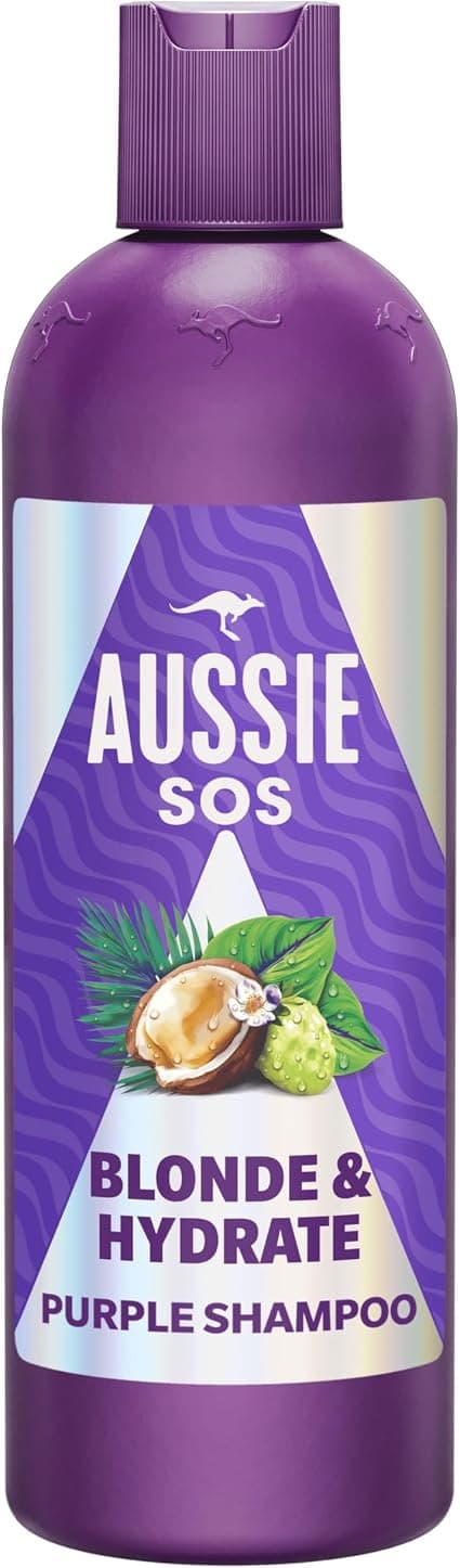 Aussie SOS Blonde Hydrate Purple Shampoo 500 ml for Bleached, Highlighted and Grey Hair, Neutralises Yellow Reflections, Boosts Shine, Softness and Radiance - Image 1
