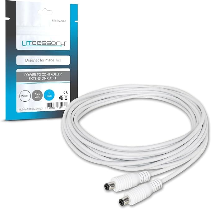 Litcessory Power to Controller Extension Cable for Philips Hue Lightstrip Plus/Gradient Strip Light (7.5 m, Pack of 1, White) - Image 1