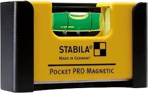 STABILA Pocket Pro Mini Magnetic Level with Belt Clip, 7 cm, Powerful Rare Earth Magnet, 1 Horizontal Level, Made in Germany, Yellow, 15 x 8 x 20 cm