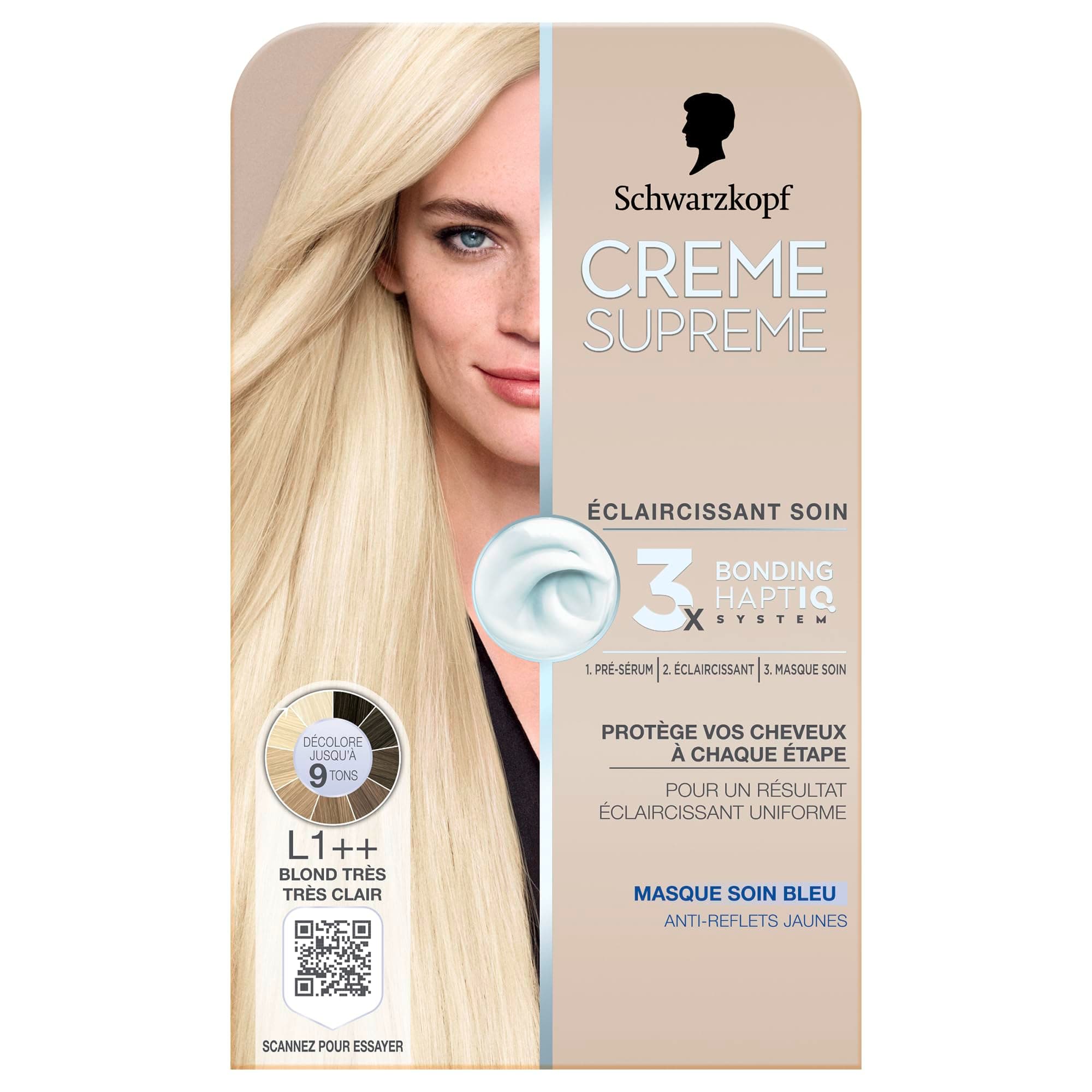 Creme Supreme - Schwarzkopf - Coloration Permanente - Resultat Uniforme - Pre-serum - Eclaircissant - Masque Soin Bleu - Anti-Reflet Jaunes - Decolore jusqu'à 9 tons - L1++ - Blond Très Très Clair - Image 9