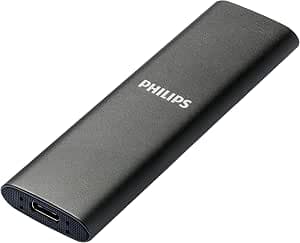Philips Portable External SSD 500GB - Ultra Slim, SATA Ultra Speed USB-C - USB, Read Speed up to 540MB/s, Write Speed up to 540MB/s, Aluminum