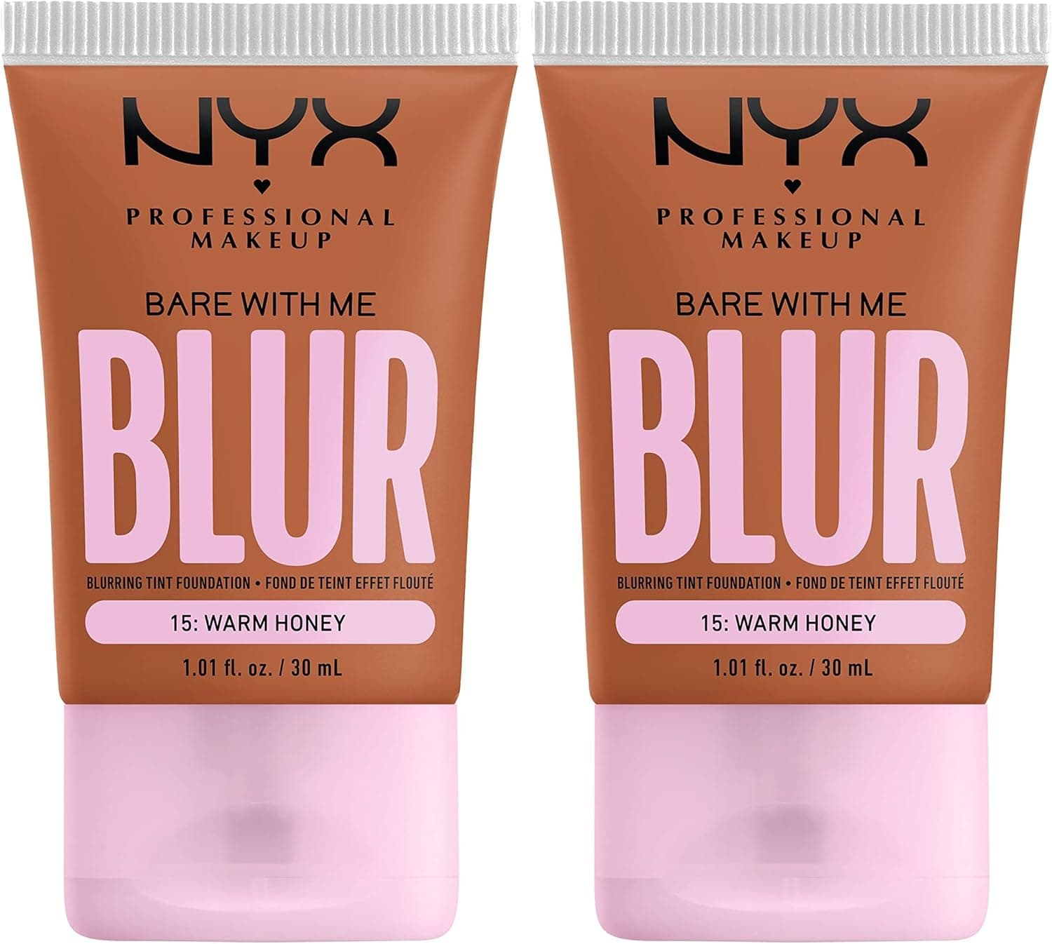 NYX PROFESSIONAL MAKEUP NYX Professional Makeup Bare With Me Blur Blurred Foundation Medium Coverage, Natural Matte Finish, Niacinamide, Matcha & Glycerin, Hydration Up To 12H, Shade : Warm Honey (15) (Pack of 2)