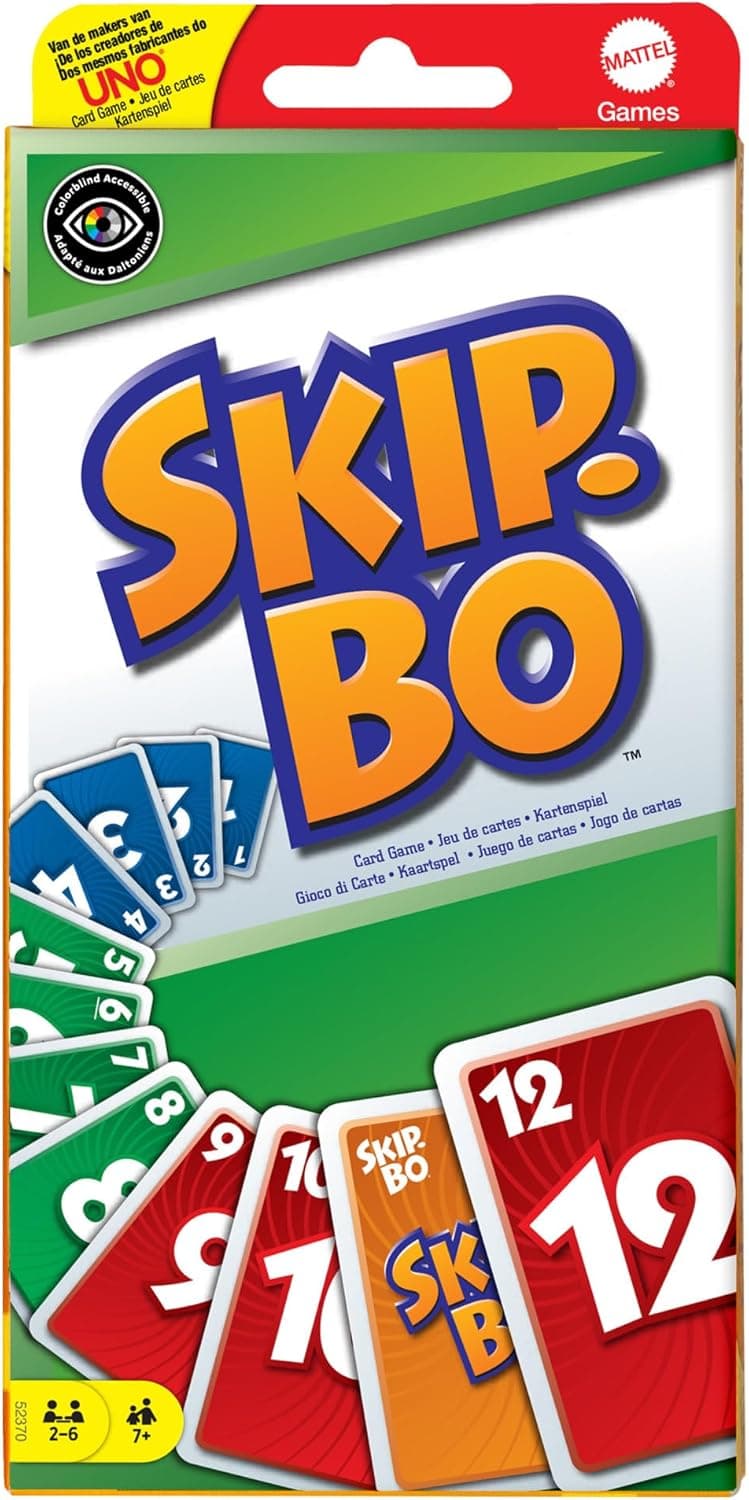 Mattel Games Skip-Bo, Jeu De Cartes, Jeu De Société Familial pour Adultes Et Enfants, À Utiliser comme Jeu De Voyage, 2 À 6 Joueurs, Jouet pour Enfant de 7 Ans et Plus, 52370