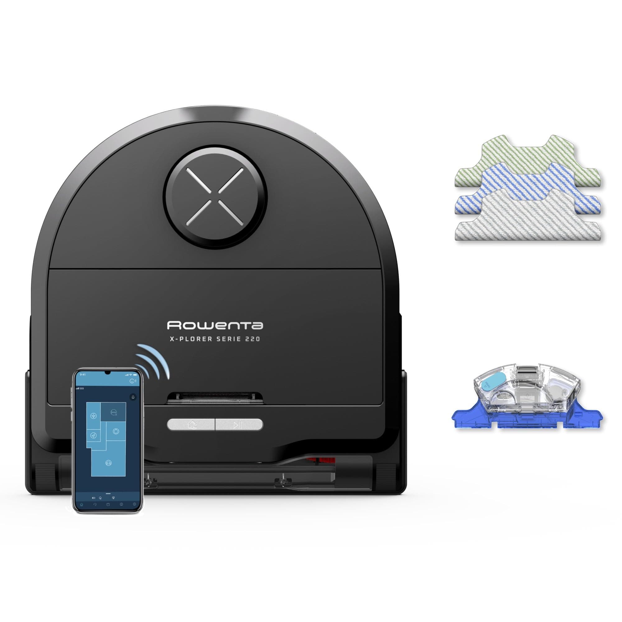 Rowenta X-Plorer Series 220 Robot Vacuum Cleaner, Animal & Allergy Model, Animal XL Brush, Vibrating Mop XL, 5600 Pa, Obstacle Avoidance RR9475WH - Image 1