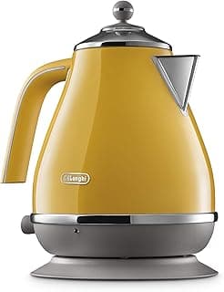 De'Longhi De'Longhi Icona Capitals KBOC2001.Y, Bouilloire Électrique Style Vintage avec Filtre Anti-Calcaire, Base Pivotante 360°, Rangement pour Cordon, Acier Inoxydable, 1.7 litres, 2000W, Jaune New York