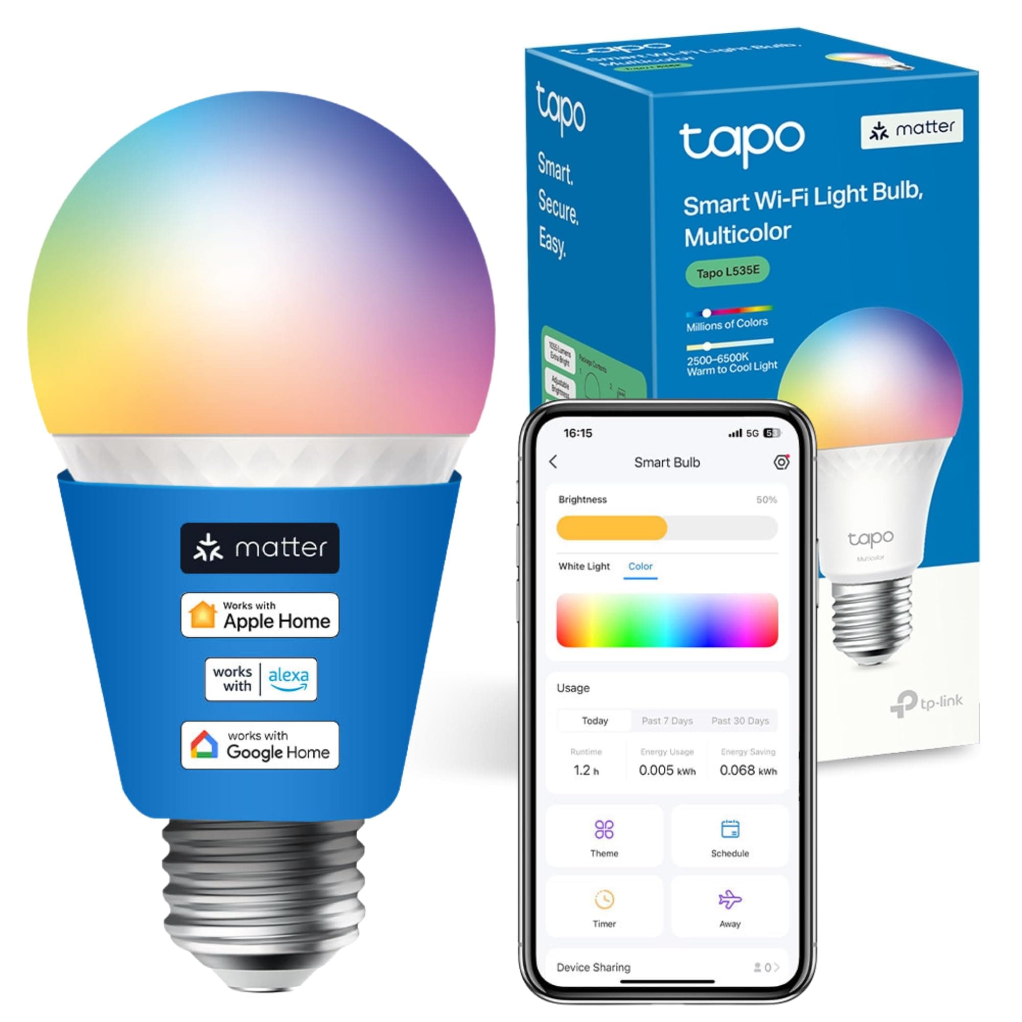 Tapo Ampoule intelligente L535E E27, Alexa, certifiée, multicolore, 8,6 W (75 W), programmation automatique, minuterie, mode absent, intensité variable, surveillance énergie - Image 9