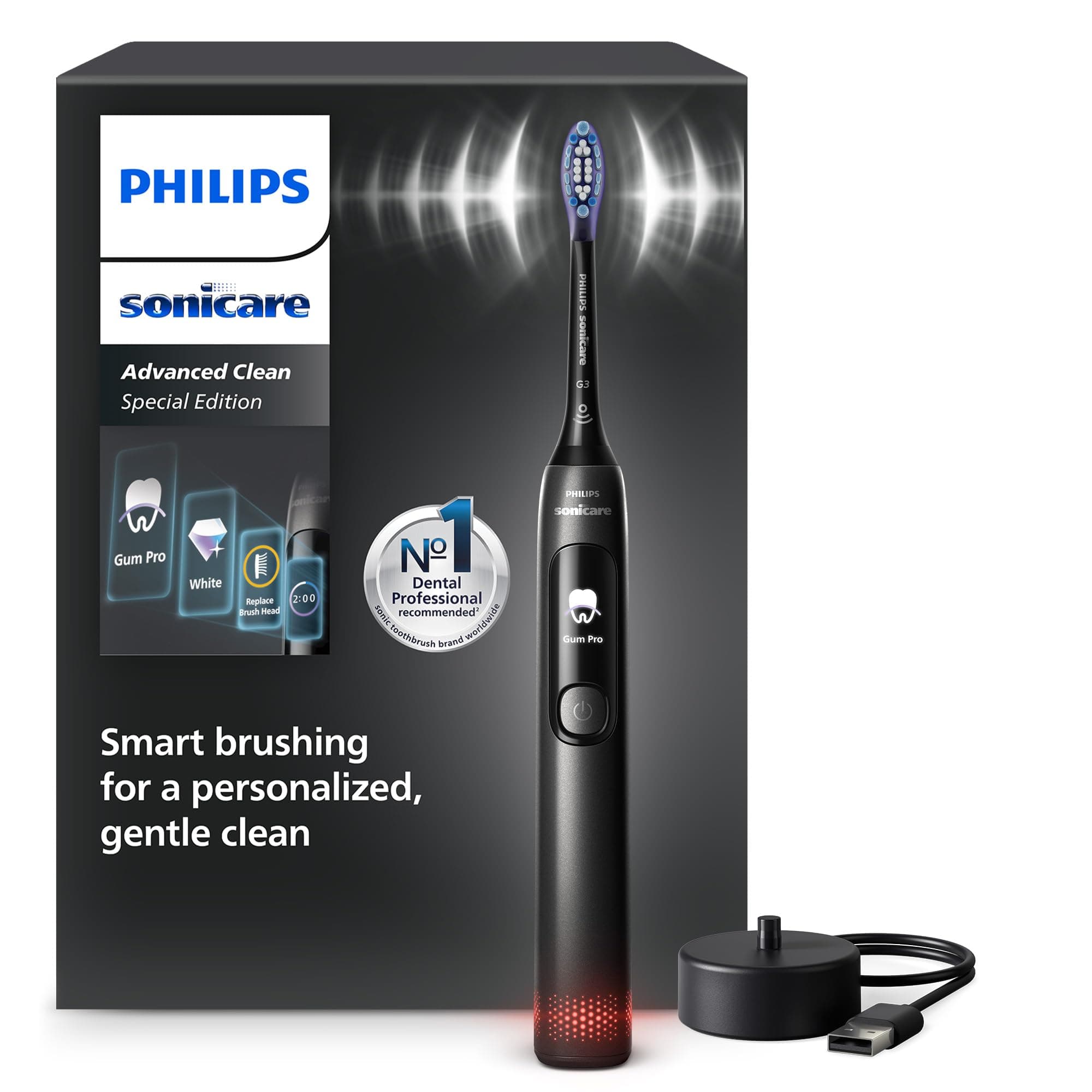 Brosse à dents électrique Philips Sonicare AdvancedClean série limitée – écran intelligent, capteur de pression, tête de brosse de rechange, 5 modes de brossage et SmarTimer, noir, modèle HX3792/11 - Image 10