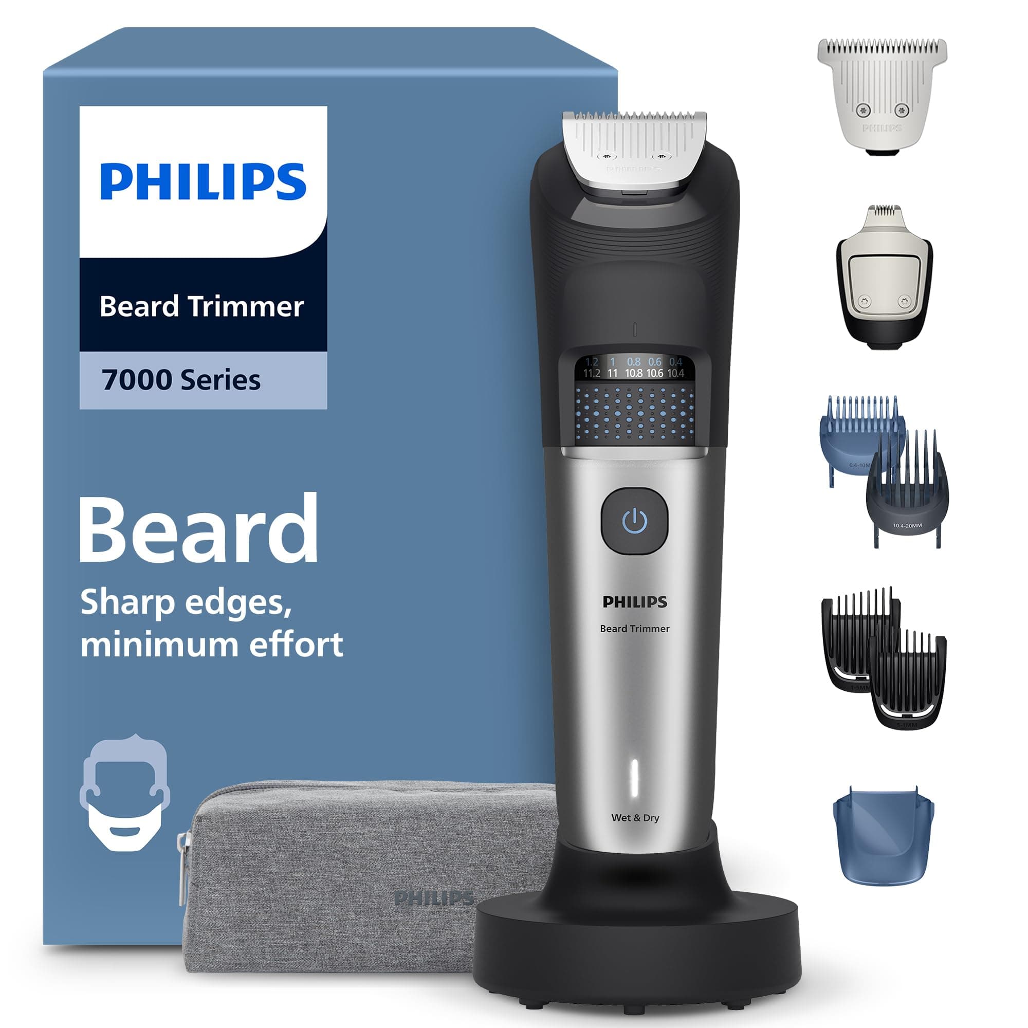 Philips Philips 7000 Series Beard Trimmer - Self-Sharpening Metal Blades, 40 Adjustable Cutting Heights, BeardSense Technology, Hair Collection, 100% Waterproof, Wide Trimmer Model BT7670/15
