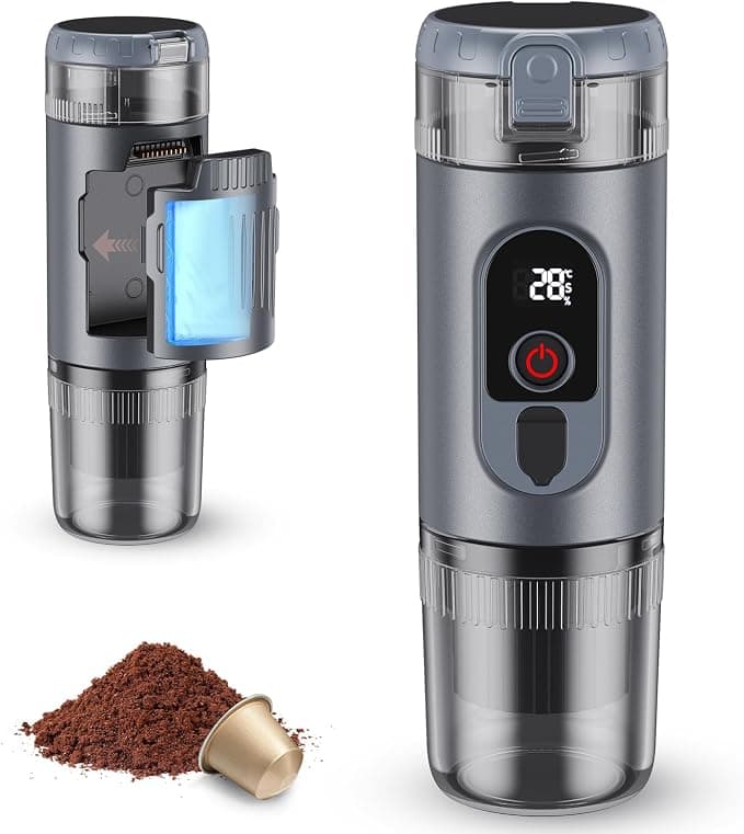 2 in 1 Portable Coffee Maker with 7650mAh Battery, Hot/Cold Extraction, for Nespresso Capsules and Ground Coffee, Portable Coffee Maker for Office and Camping (Grey)