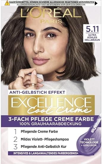 L'Oreal Paris Ultra Cold Permanent Hair Colour, 100% Grey Coverage, Nourishing Shampoo & Cream Kit, Excellence Cool N°5.11 Brown - Image 1